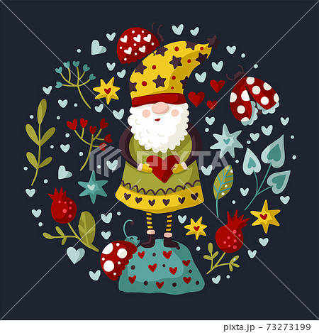 Vector colorful illustration of garden gnome. Vector colorful illustration of garden gnome. 73273199