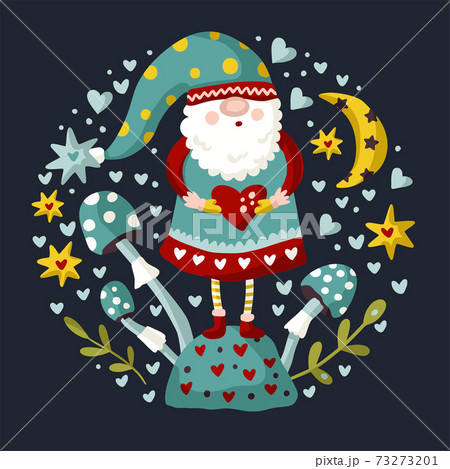 Vector colorful illustration of garden gnome. 73273201