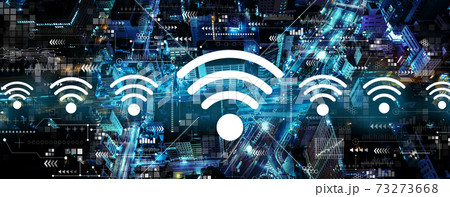 Wifi theme with aerial view of city 73273668