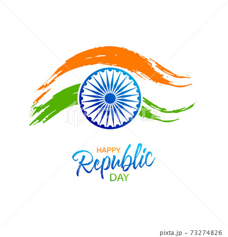 26 January text in saffron and green color with Ashok Wheel on white background for Happy Republic Day celebration. Dove of peace. Isolated vector 26 January text in saffron and green color with Ashok Wheel on white background for Happy Republic Day celebration. Dove of peace. Isolated vector 73274826