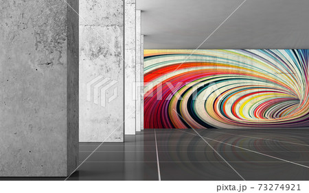 Gray walls, columns and graffiti, 3d interior Gray walls, columns and graffiti, 3d interior 73274921