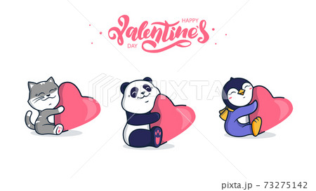 The set of vector illustrations with characters for Happy Valentine's Day. Collection of cartoon animals The set of vector illustrations with characters for Happy Valentine's Day. Collection of cartoon animals 73275142
