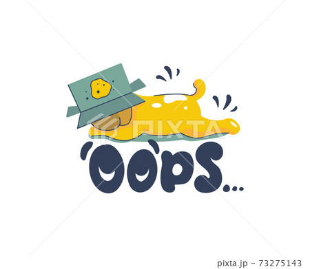 Cartoonish puppy and a lettering phrase - Oops. The funny dog made a prank with a box 73275143