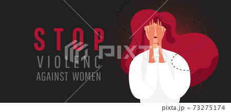 Abused woman calling a halt to domestic violence 73275174