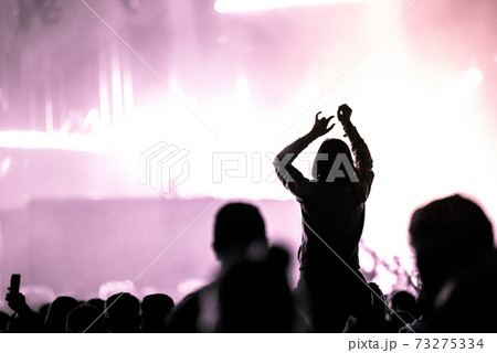 Crowd with arms outstretched at concert 73275334