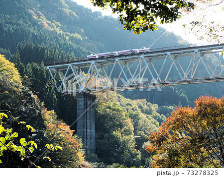 高千穂鉄橋とあまてらす鉄道グランドスーパーカートの写真素材