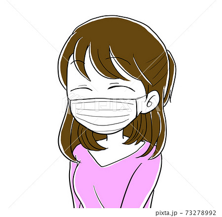 マスクをする女性 笑顔のイラスト素材