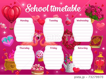 Valentine day school timetable with romantic gifts 73279970