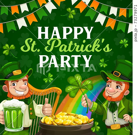 Patricks Day party poster of Irishmen with clovers Patricks Day party poster of Irishmen with clovers 73279971
