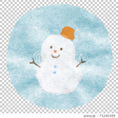 Watercolor illustration of a snowman in a yellow bucket Watercolor illustration of a snowman in a yellow bucket 73280389