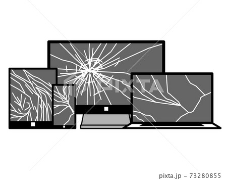 ひび割れたパソコンやスマホ タブレット達のイラスト素材