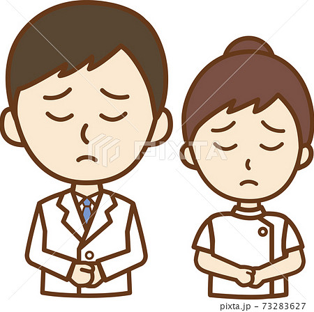 悲しむ医者の男性と看護師の女性の正面向き上半身イラスト 73283627