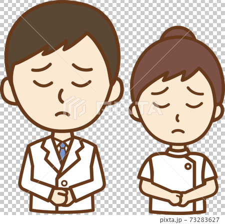 悲しむ医者の男性と看護師の女性の正面向き上半身イラスト 73283627
