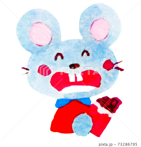 笑顔でチョコを食べる水彩風のネズミイラストのイラスト素材 73286795 Pixta