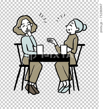Illustration of a senior woman chatting in a cafe 73286947