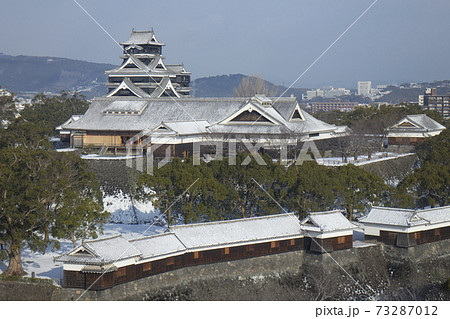 雪の熊本城遠景 熊本市役所より 73287012