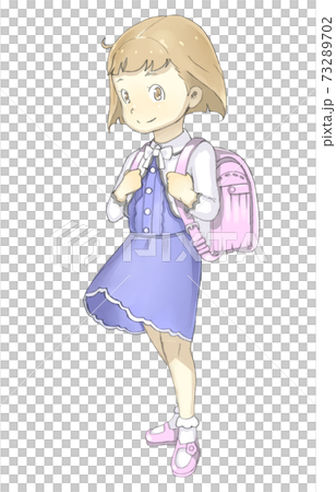 ピンクのランドセルを背負う女子小学生のイラスト素材