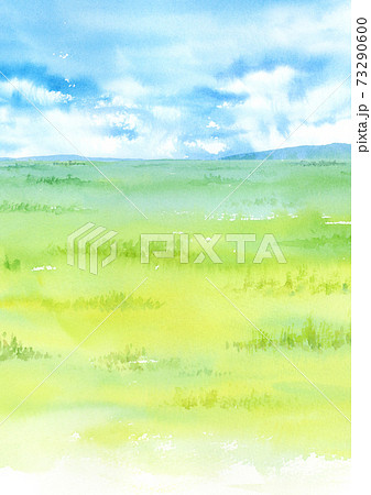 草原の風景 野原 水彩イラスト 縦のイラスト素材