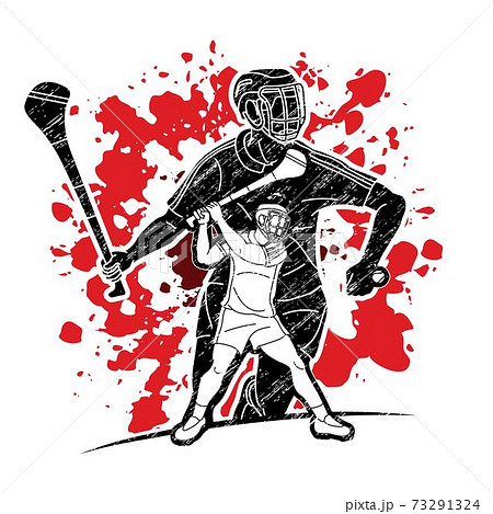 Group of Hurling sport players action. Irish Hurley sport cartoon graphic vector. Group of Hurling sport players action. Irish Hurley sport cartoon graphic vector. 73291324