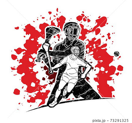 Group of Hurling sport players action. Irish Hurley sport cartoon graphic vector. Group of Hurling sport players action. Irish Hurley sport cartoon graphic vector. 73291325