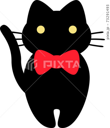黒ネコ 赤リボンのイラスト素材
