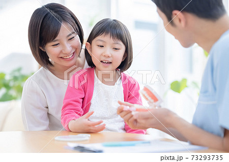 歯医者 ママと診察を受ける女の子 歯医者 ママと診察を受ける女の子 73293735