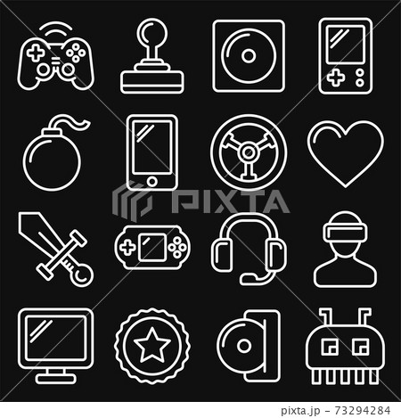 Computer Video Game Icons Set on Black Background. Line Style Vector 73294284