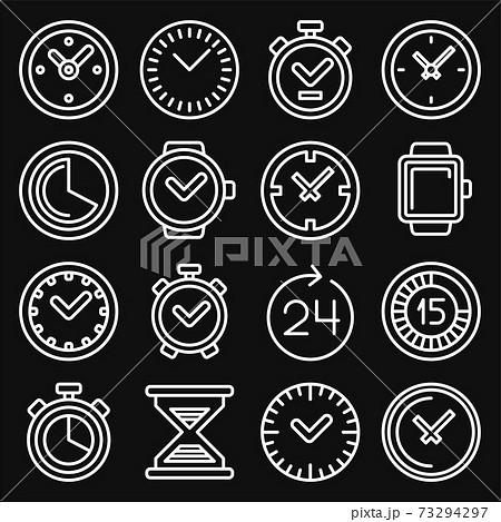 Time and Clocks Icons Set on Black Background. Line Style Vector 73294297
