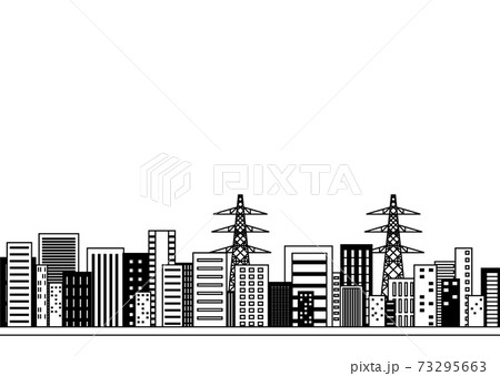 都市風景 モノクロイラストのイラスト素材