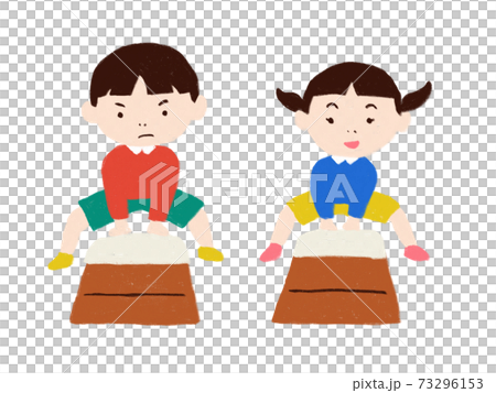 跳び箱する男の子と女の子のイラスト素材