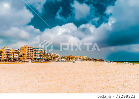Seafront, beach,coast in Spain. Suburb of Barcelona, Catalonia Seafront, beach,coast in Spain. Suburb of Barcelona, Catalonia 73299522
