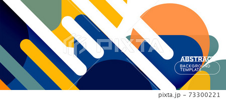 Flat geometric round shapes and dynamic lines, abstract background. Vector illustration for placards, brochures, posters and banners Flat geometric round shapes and dynamic lines, abstract background. Vector illustration for placards, brochures, posters and banners 73300221