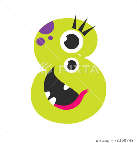 Number Eight Cute Monster, Funny Fantasy Creature Character, 8 Numeral, Mathematics, Learning Material for Kids Cartoon Style Vector Illustration 73300748