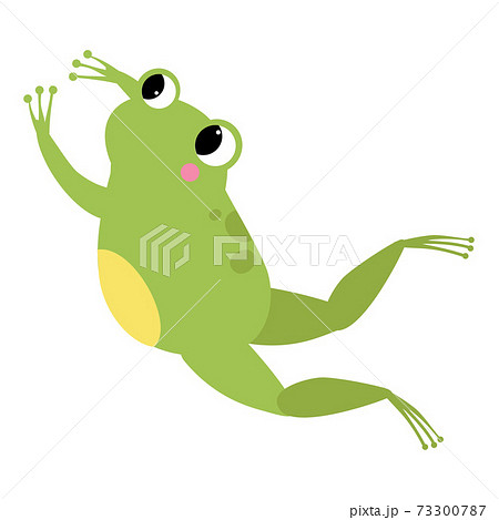 Cute Green Frog With Protruding Eyes Jumping のイラスト素材
