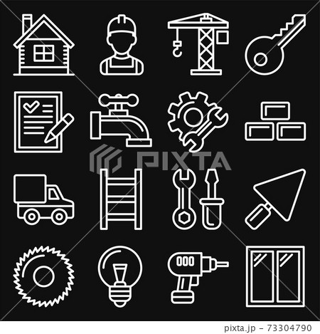 Construction Icons Set on Black Background. Line Style Vector 73304790