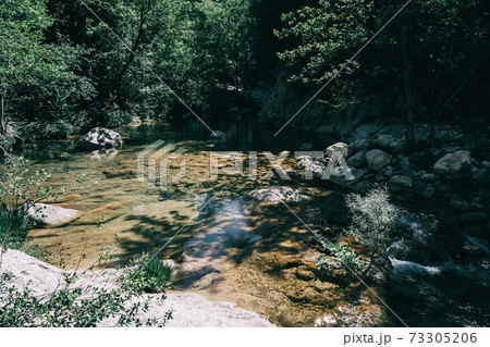 Landscape of green mountains in sadernes, catalonia Landscape of green mountains in sadernes, catalonia 73305206