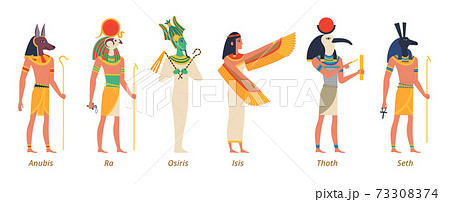 Egypt gods. Ancient authentic characters fairytale history sculptures pharaon jackal anubis birds osiris isis exact vector gods 73308374