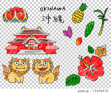 Okinawa Illustration Summary Of Cute Crayon Touch Stock Illustration