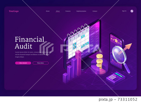 Financial audit isometric landing page, tax report Financial audit isometric landing page, tax report 73311052