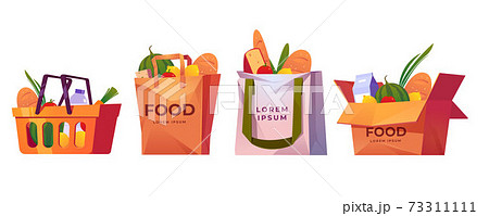 Shopping bags, market basket and box with grocery Shopping bags, market basket and box with grocery 73311111