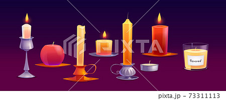 Burning wax candles different shapes with fire Burning wax candles different shapes with fire 73311113