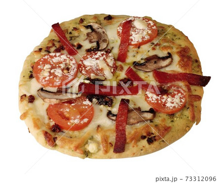 Delicious italian pizza over white 73312096