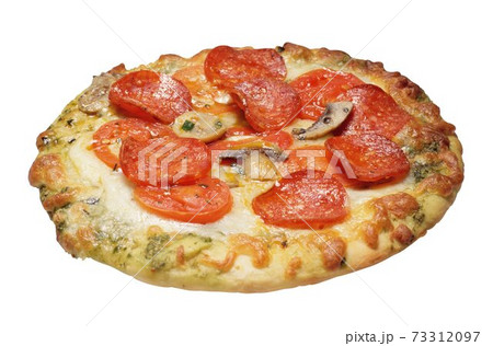 Delicious italian pizza over white 73312097