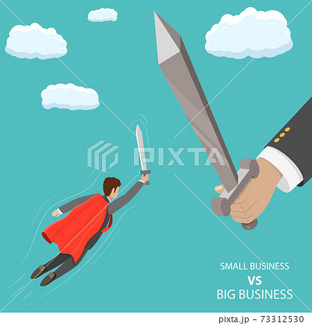 Small business VS big flat isometric vector concept 73312530