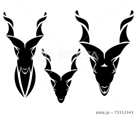 screw horn markhor mountain goat black vector head silhouette design set 73313343