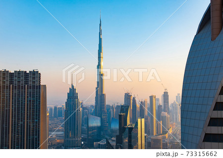 Dubai downtown skyline view at sunset Dubai downtown skyline view at sunset 73315662
