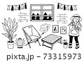 ベランピング、おうちキャンプをする子どものイラストセット 73315973