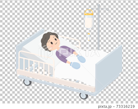 胃ろう_ミトンをつけたおばあちゃんのイラスト_身体拘束 73316219