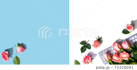 Computer keyboard with pink roses 73320091