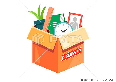 a cardboard box with the belongings of a dismissed employee. 73320128
